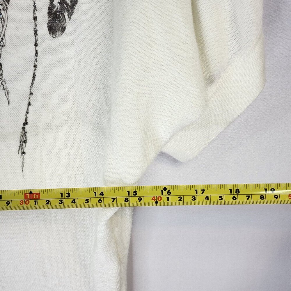 MM Unplugged by Miss Me Sweater Womens Medium Ivory Feather Print Knit Pullover - Picture 4 of 5
